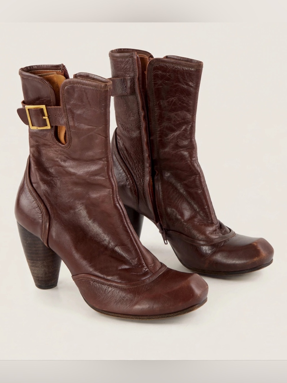 Chie Mihara Womens Zip Leather Ankle Brown Buckle Detail 36.5 US 6.5